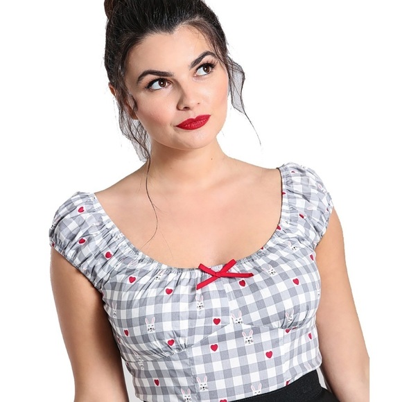 Hell Bunny Tops - Hell Bunny Gingham Bunny And Heart Back Zip Pinup Top